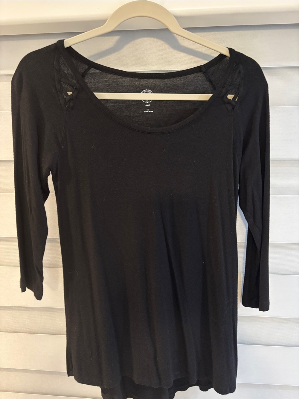 SO Black Long Sleeve Scoop Neck Top with Shoulder Cutouts